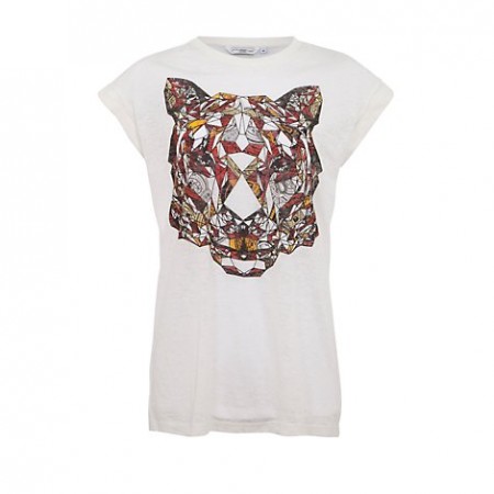 White Geometric Tiger Print Boyfriend T-Shirt