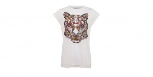 White Geometric Tiger Print Boyfriend T-Shirt