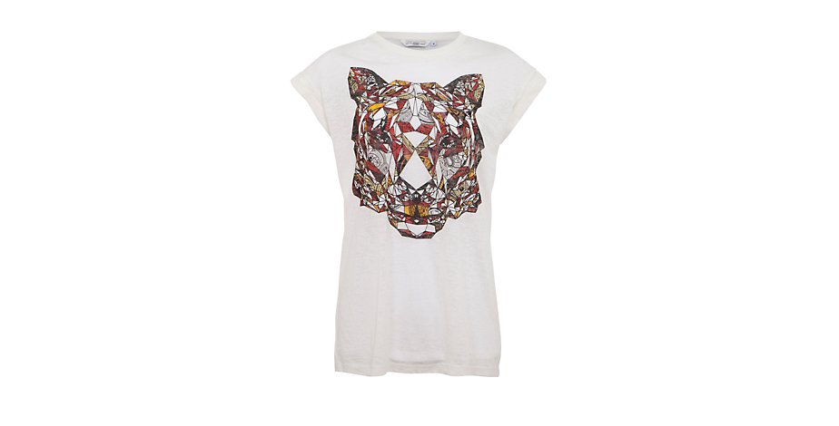 White Geometric Tiger Print Boyfriend T-Shirt