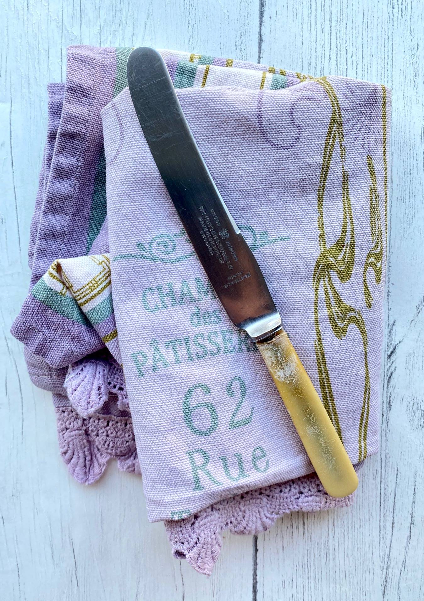 vintage knife on tea towel