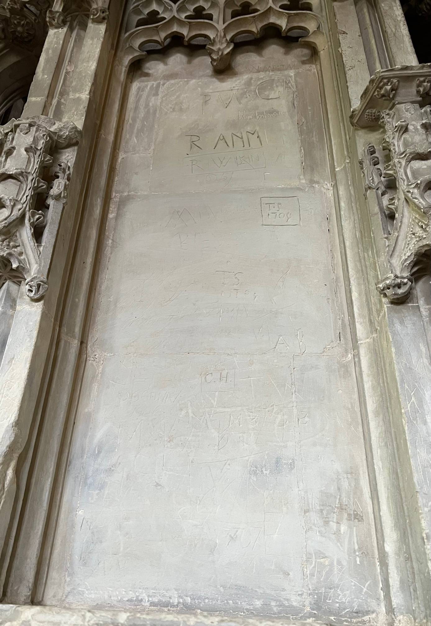 Stone slab with medieval graffiti 